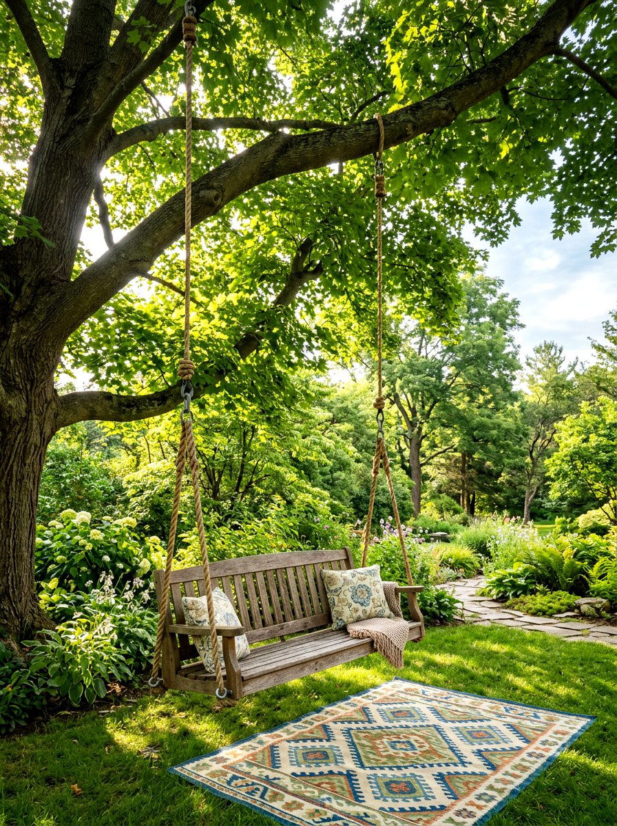 Tree swing area - 30 backyard seating ideas