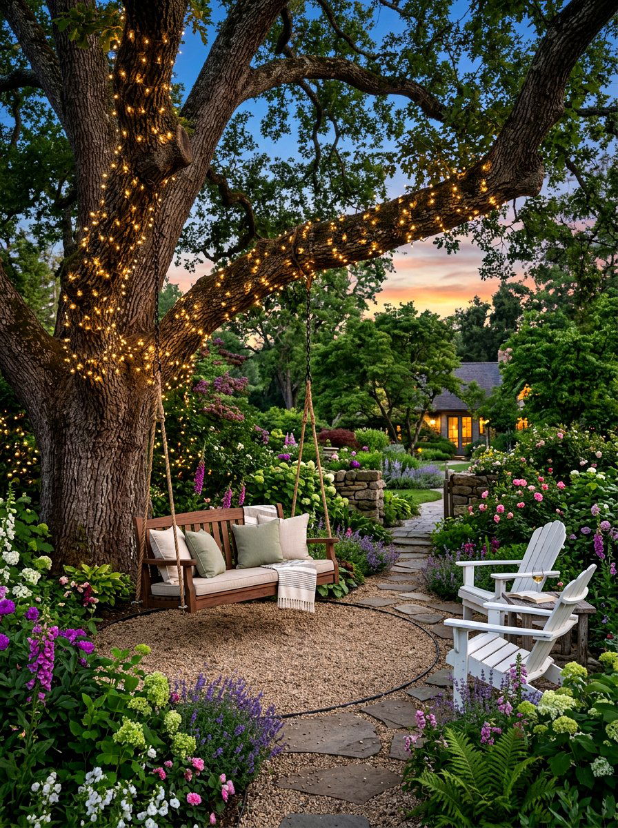 Tree swing bench - 30 backyard party ready ideas