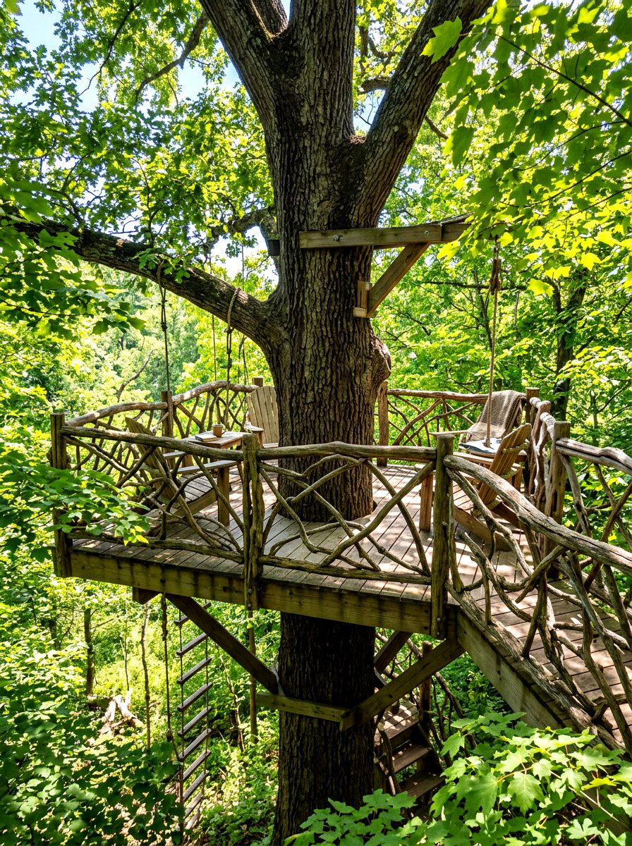 Treehouse Style Deck - 30 rustic deck ideas