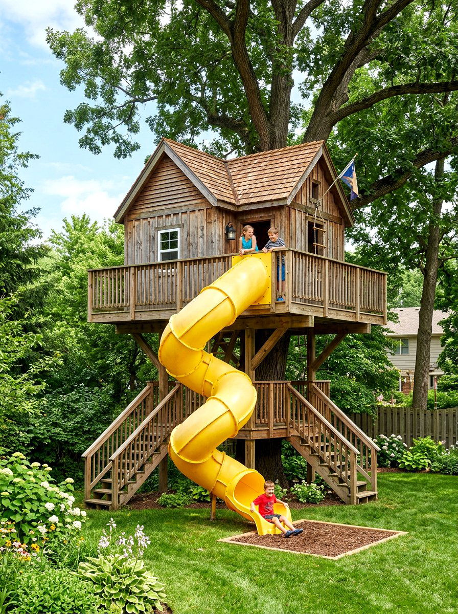 Treehouse With Slide - 30 treehouse ideas
