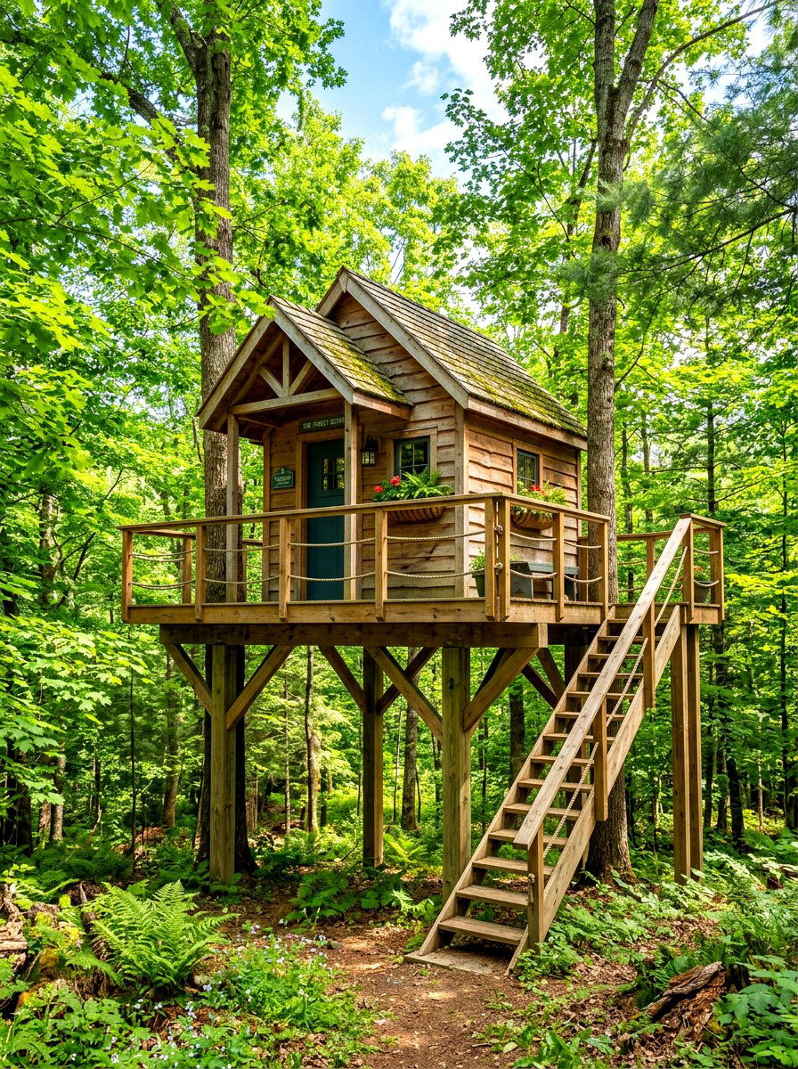 Treehouse inspired elevated shed - 30 reading shed ideas