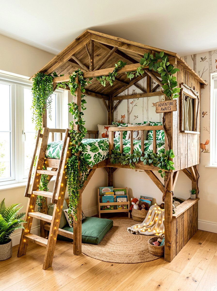 Treehouse style bed - 30 fairytale bedroom aesthetic ideas