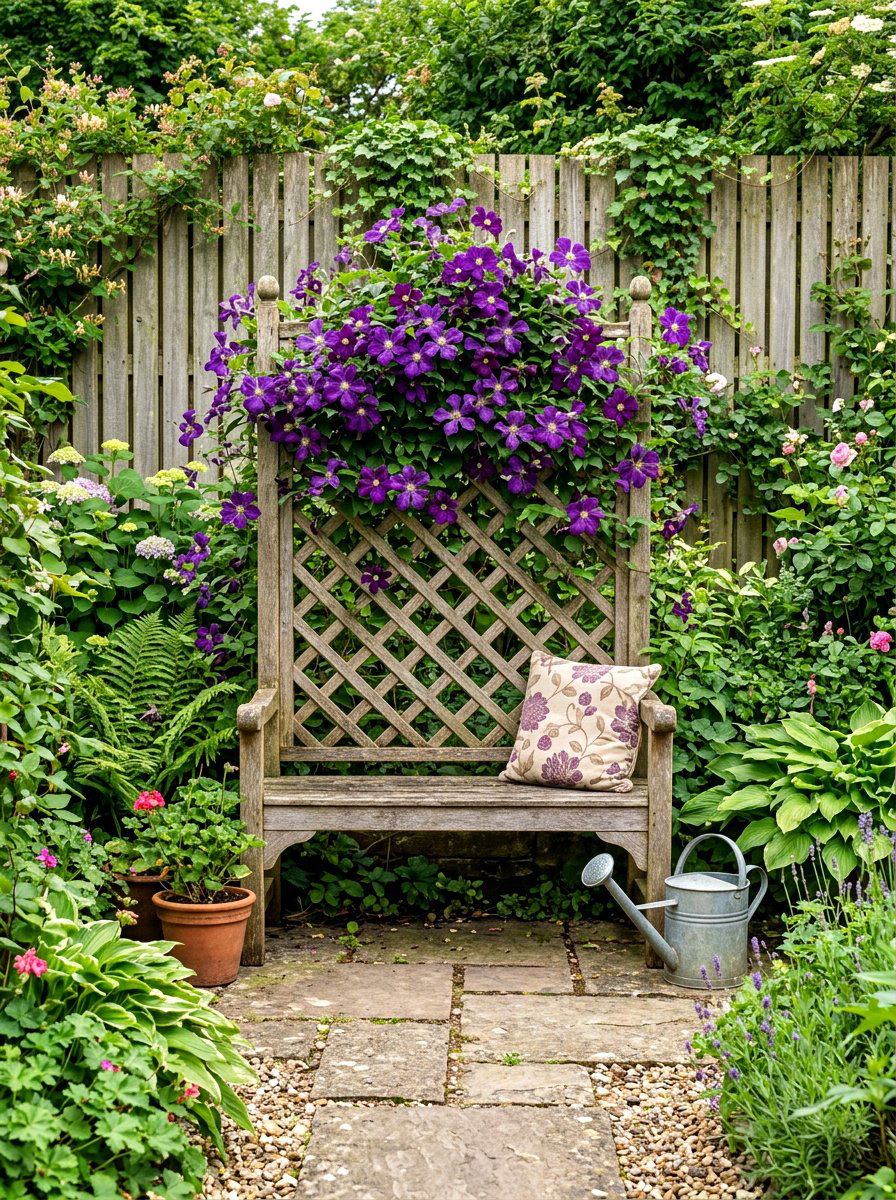 Trellis Back Bench - 30 garden reading bench ideas