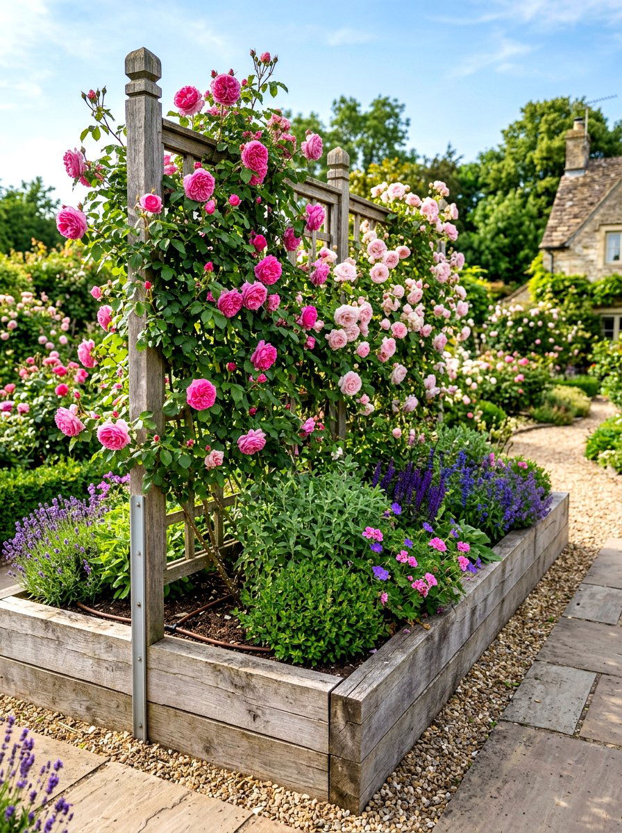 Trellis Backed Raised Flower Bed - 30 raised flower bed ideas