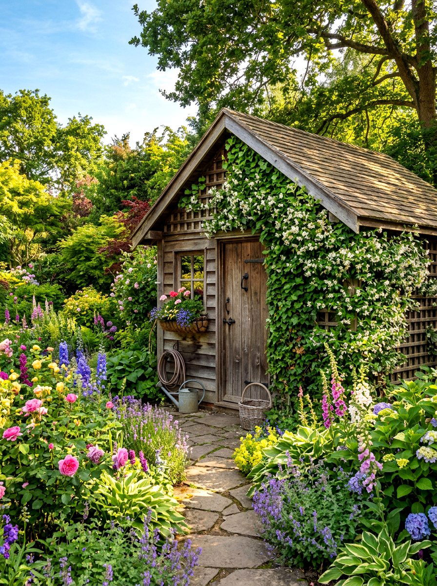 Trellis Backed Tool Shed - 30 outdoor broom closet ideas