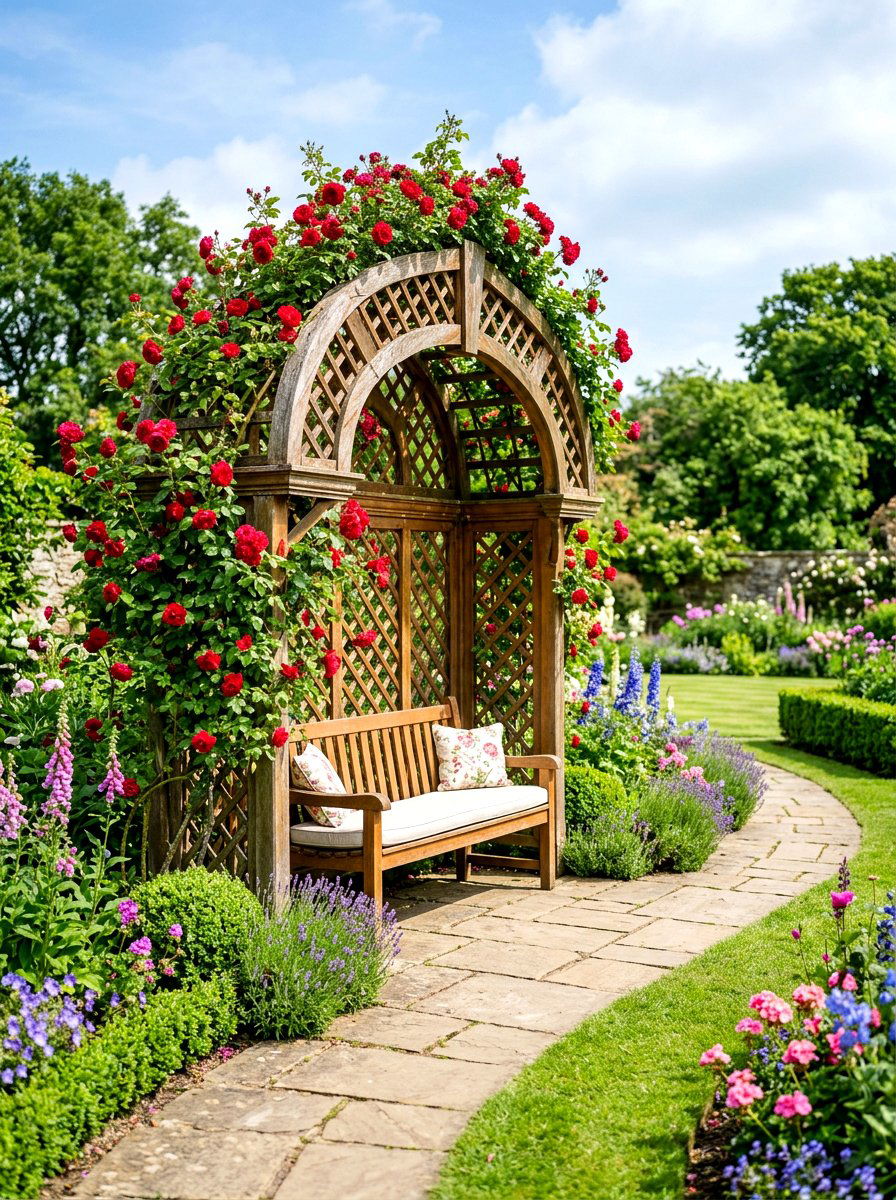 Trellis Bench - 30 backyard reading nook ideas