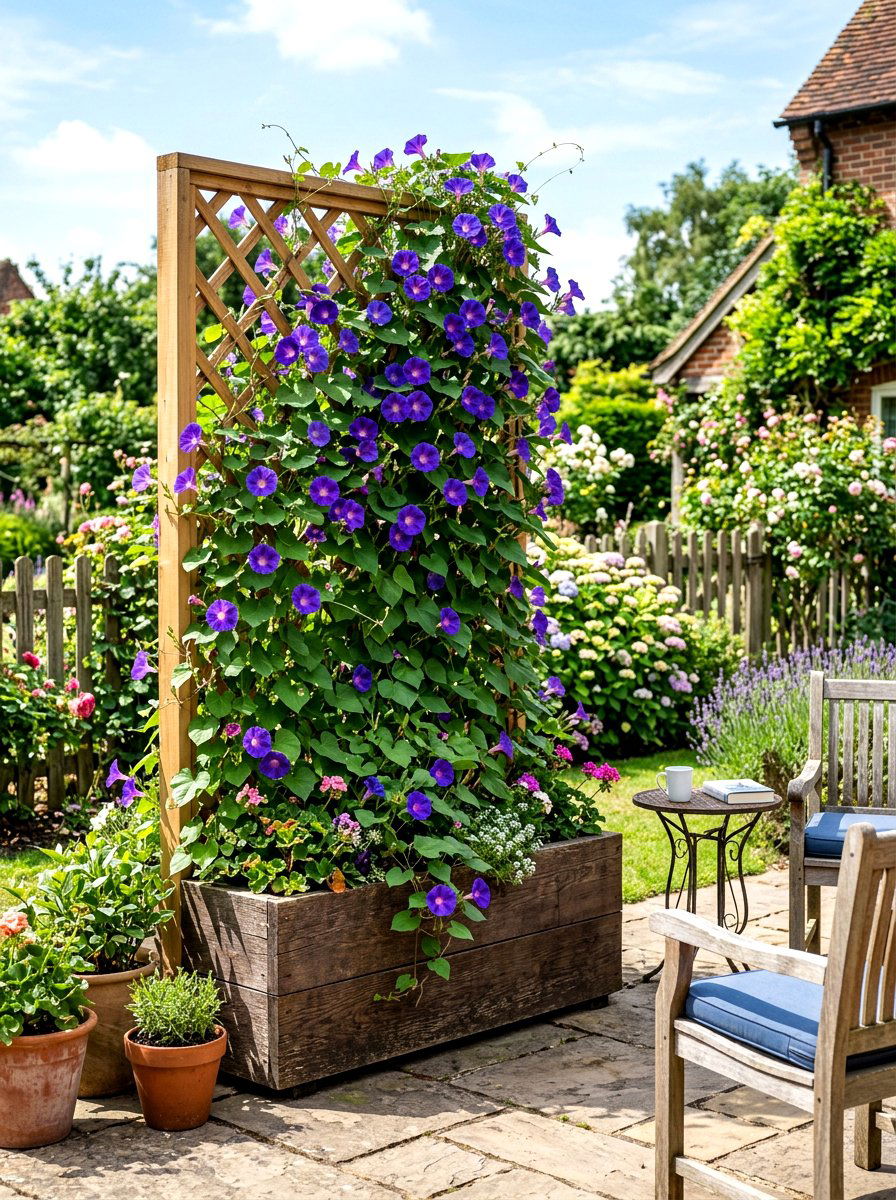 Trellis Container Combo - 30 small space container garden ideas