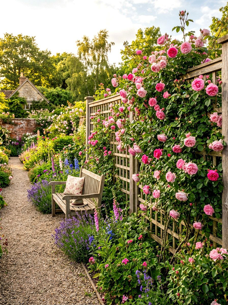 Trellis Fence With Climbing Roses - 30 fence landscaping ideas