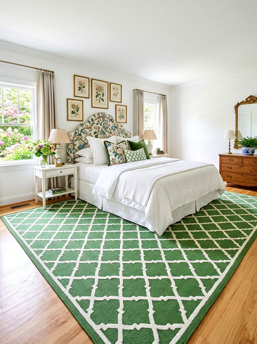 Trellis Pattern Rug Bedroom - 30 grandmillennial bedroom ideas