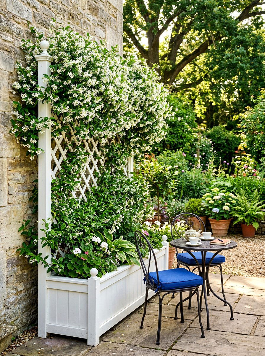 Trellis Planter With Climbing Jasmine - 30 balcony privacy planter ideas