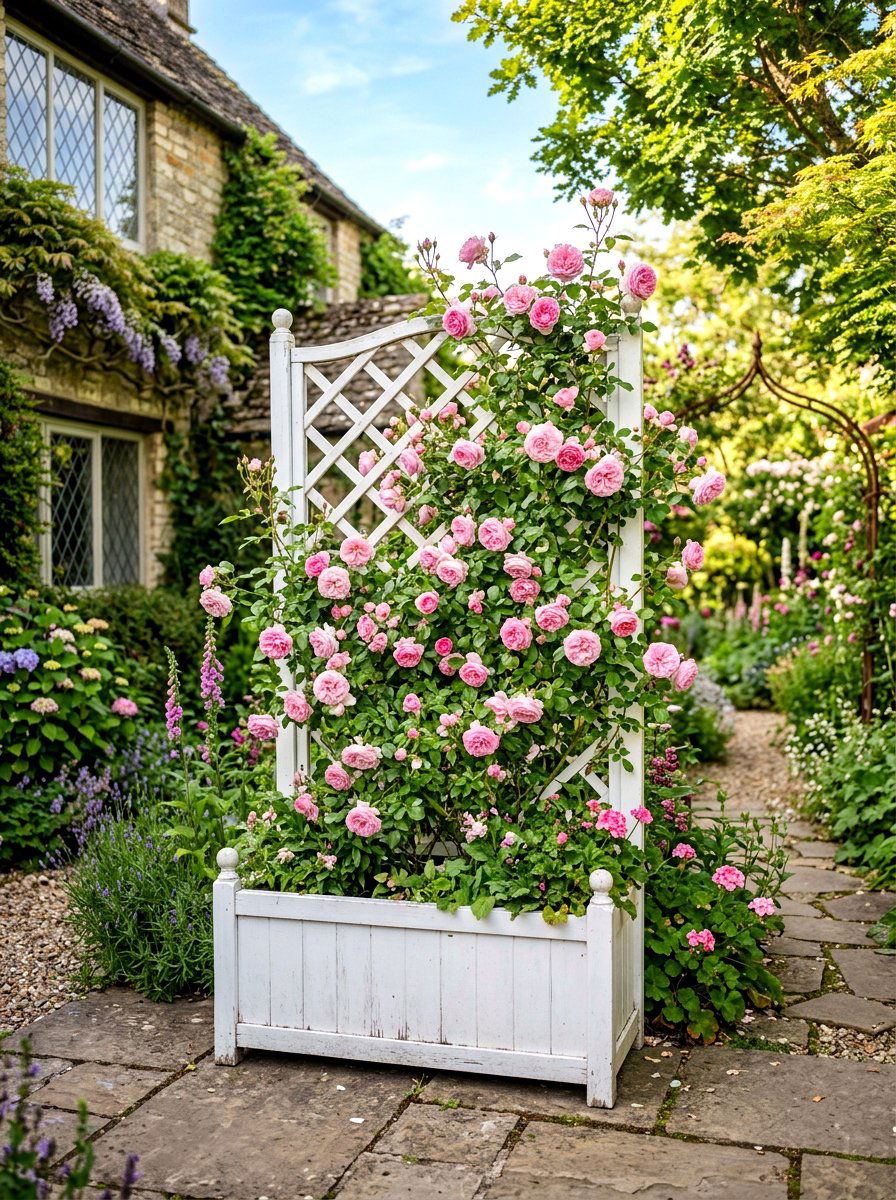 Trellis Rose Planter Box - 30 porch rose planter ideas