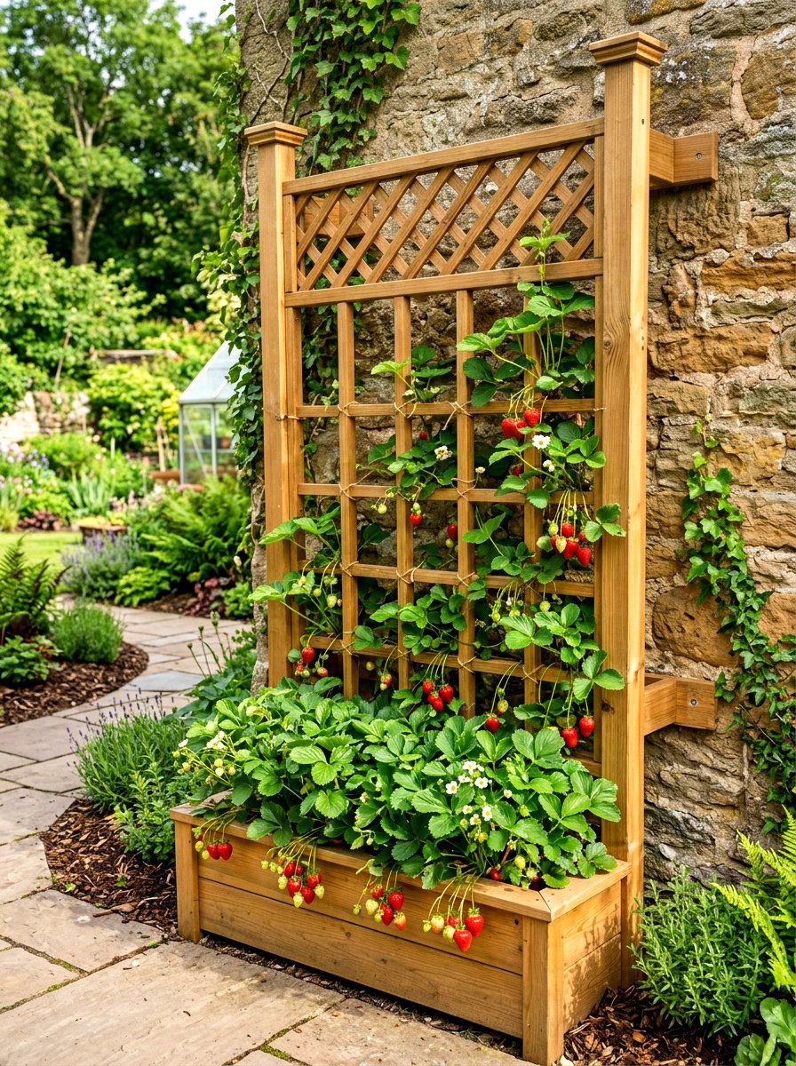 Trellis Support Planter - 30 vertical strawberry garden ideas