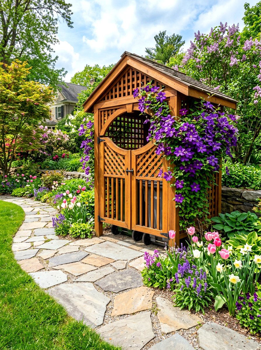 Trellis Trash Cover - 30 trash enclosure privacy ideas