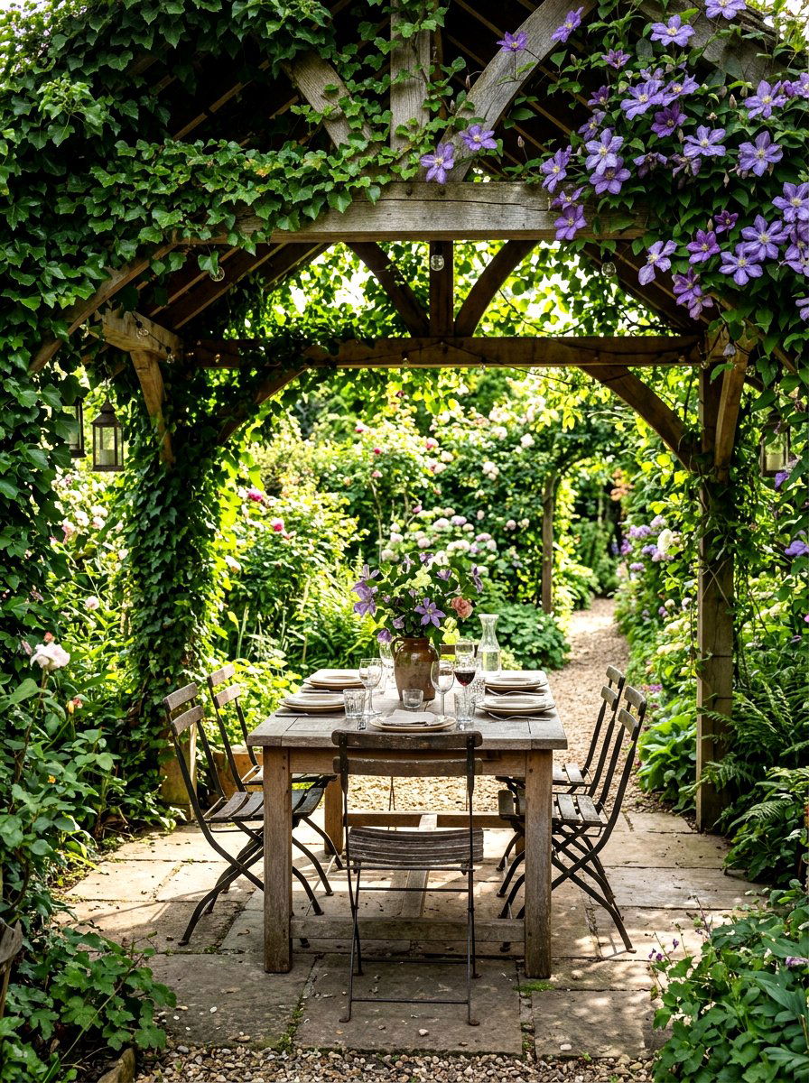 Trellis Vine Gazebo Dining - 30 gazebo dining area ideas