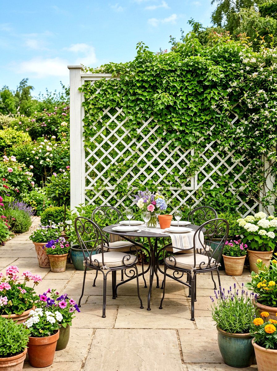 Trellis Wall Garden Space - 30 Nancy Meyers outdoor dining ideas