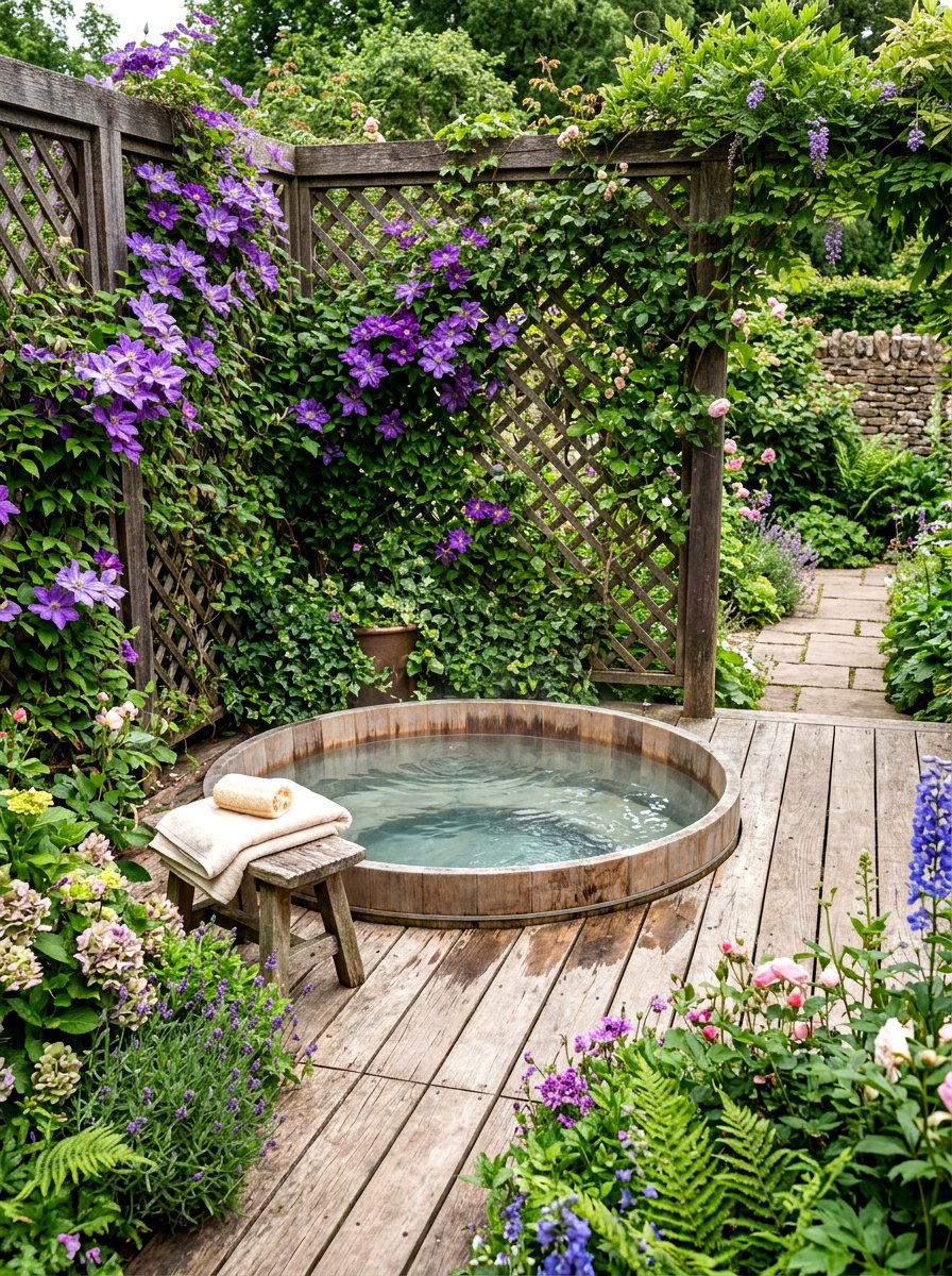 Trellis Wall With Climbing Vines - 30 hot tub privacy fence ideas