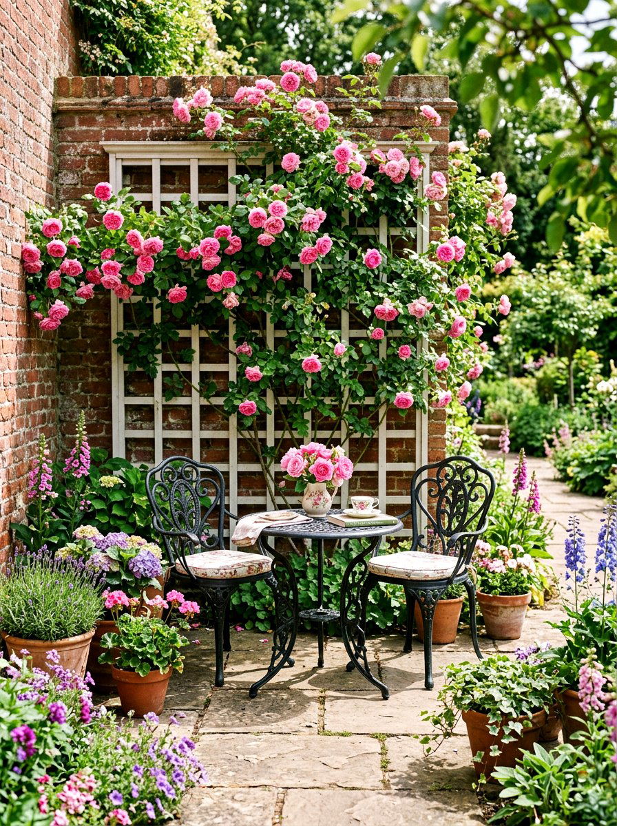 Trellis With Climbing Rose - 30 patio wall decor ideas