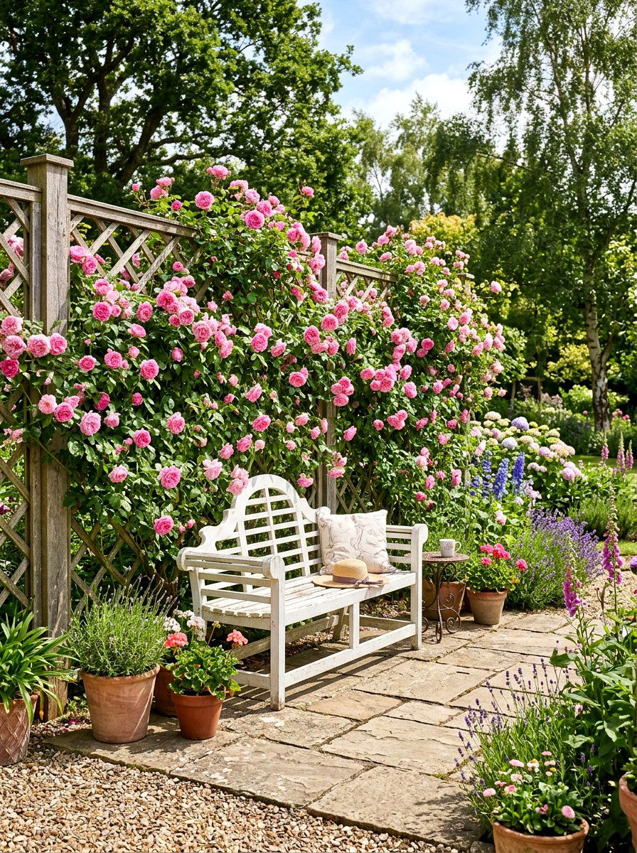 Trellis With Climbing Roses - 30 patio privacy ideas
