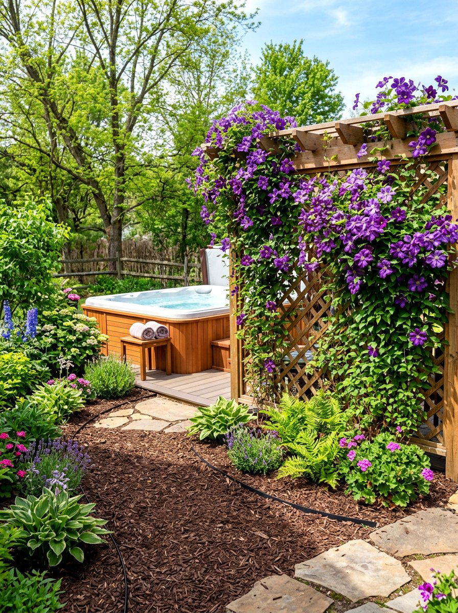 Trellis With Climbing Vine - 30 hot tub privacy ideas