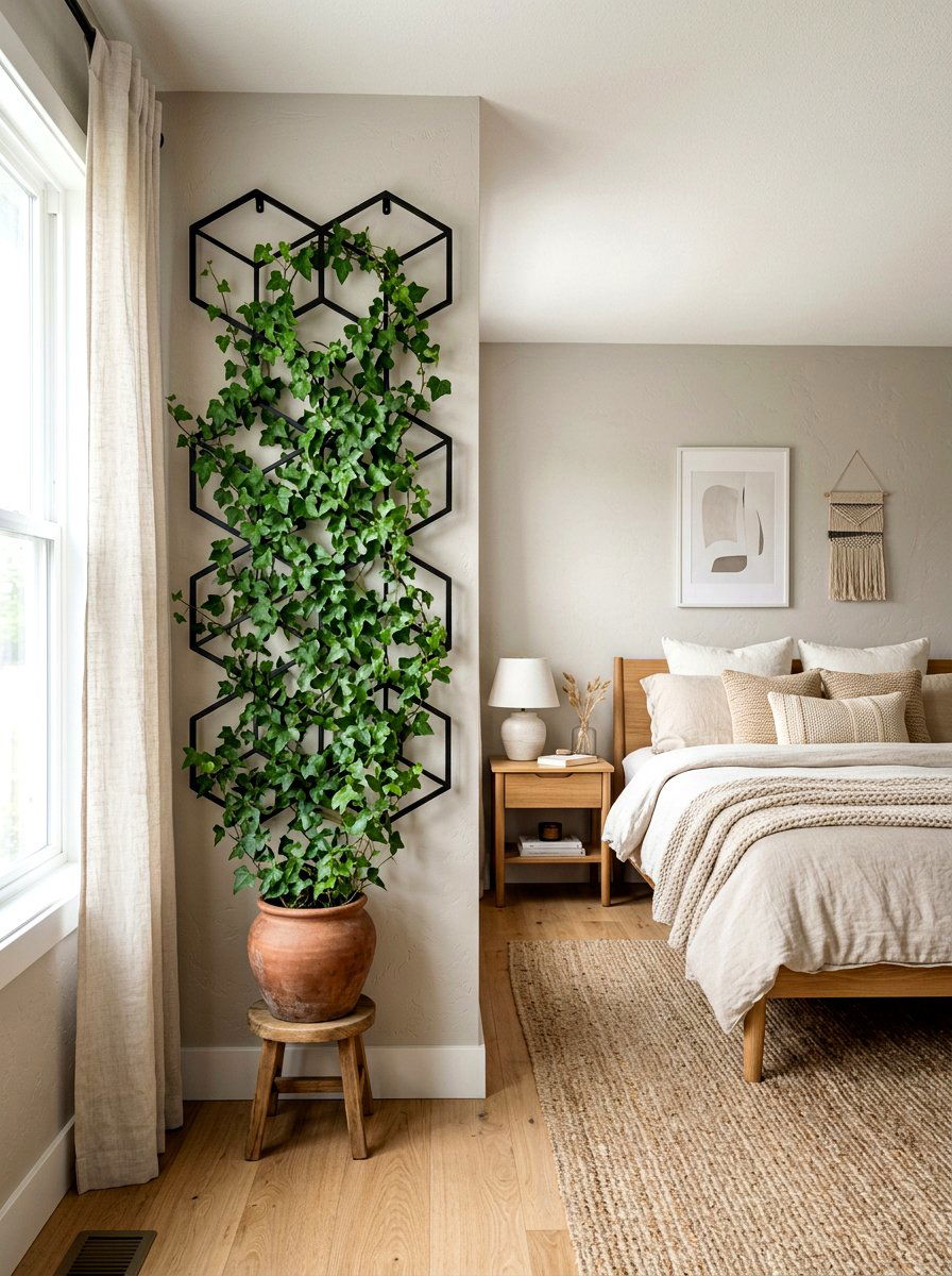 Trellis for indoor climbing plant - 30 indoor plant wall ideas