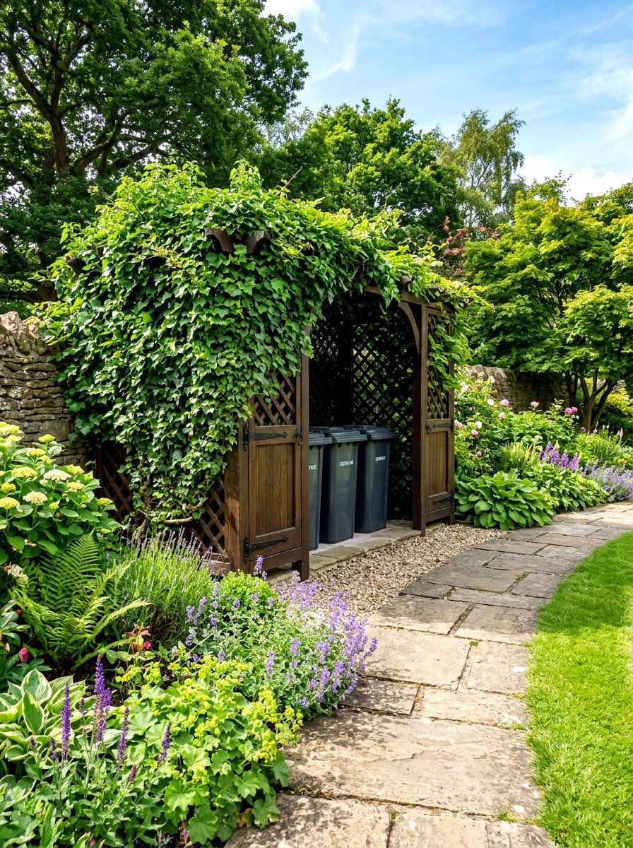Trellis for outdoor bins - 30 trash can enclosure ideas