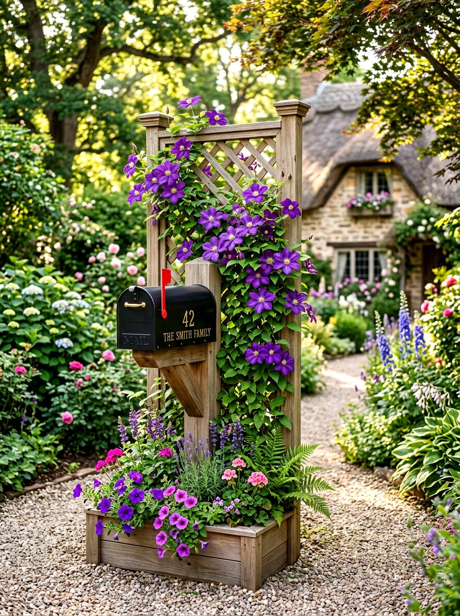 Trellis mailbox planter box - 30 mailbox planter box ideas