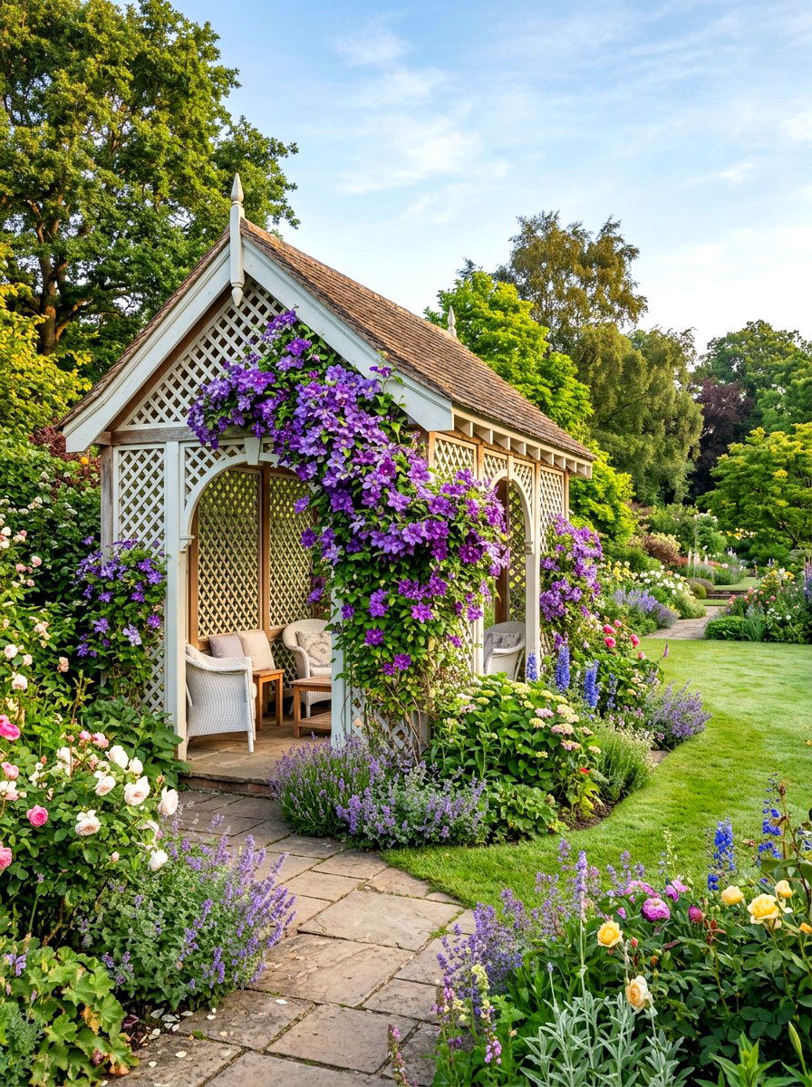 Trellis side pavilion - 30 hexagon pavilion ideas