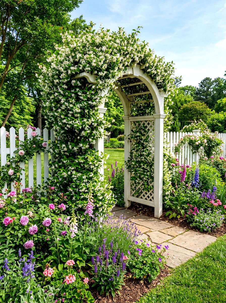Trellis with climbing vines - 30 pool equipment enclosure ideas