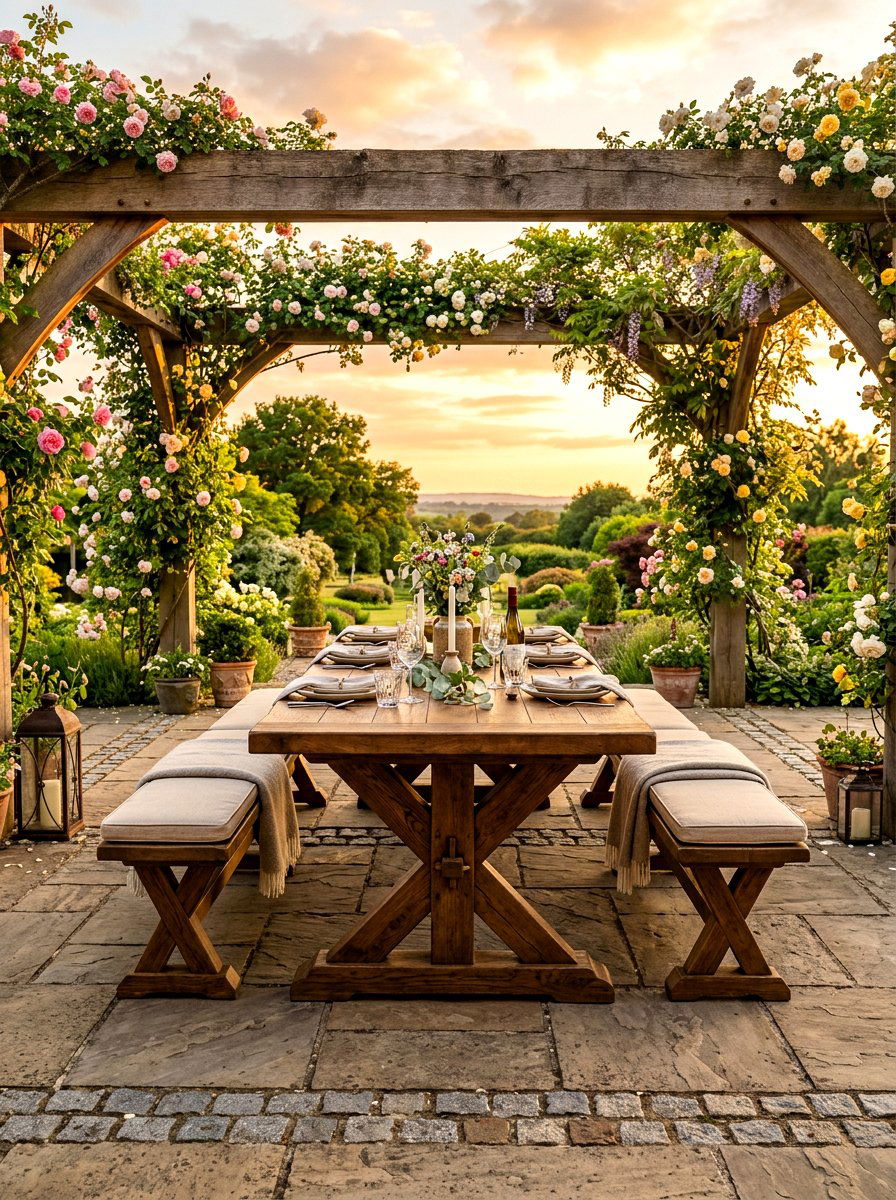 Trestle wood dining set - 30 wooden patio furniture ideas
