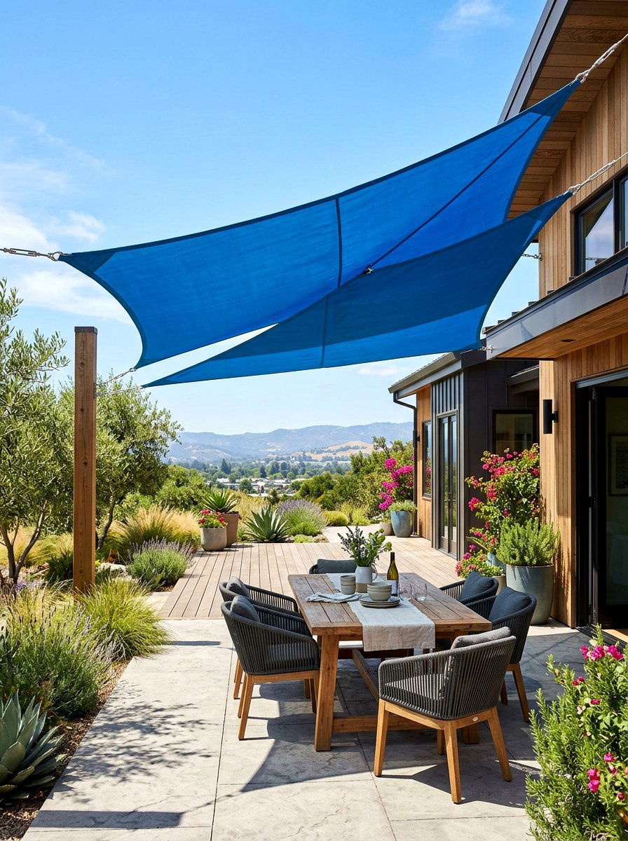 Triangle Shade Sail - 30 backyard staycation ideas