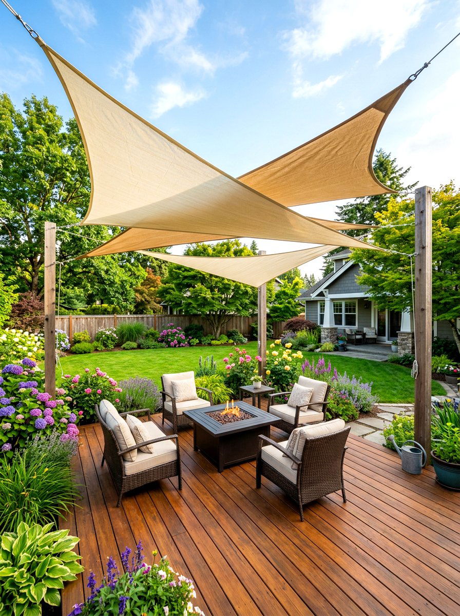 Triangular shade sail - 30 patio canopy ideas