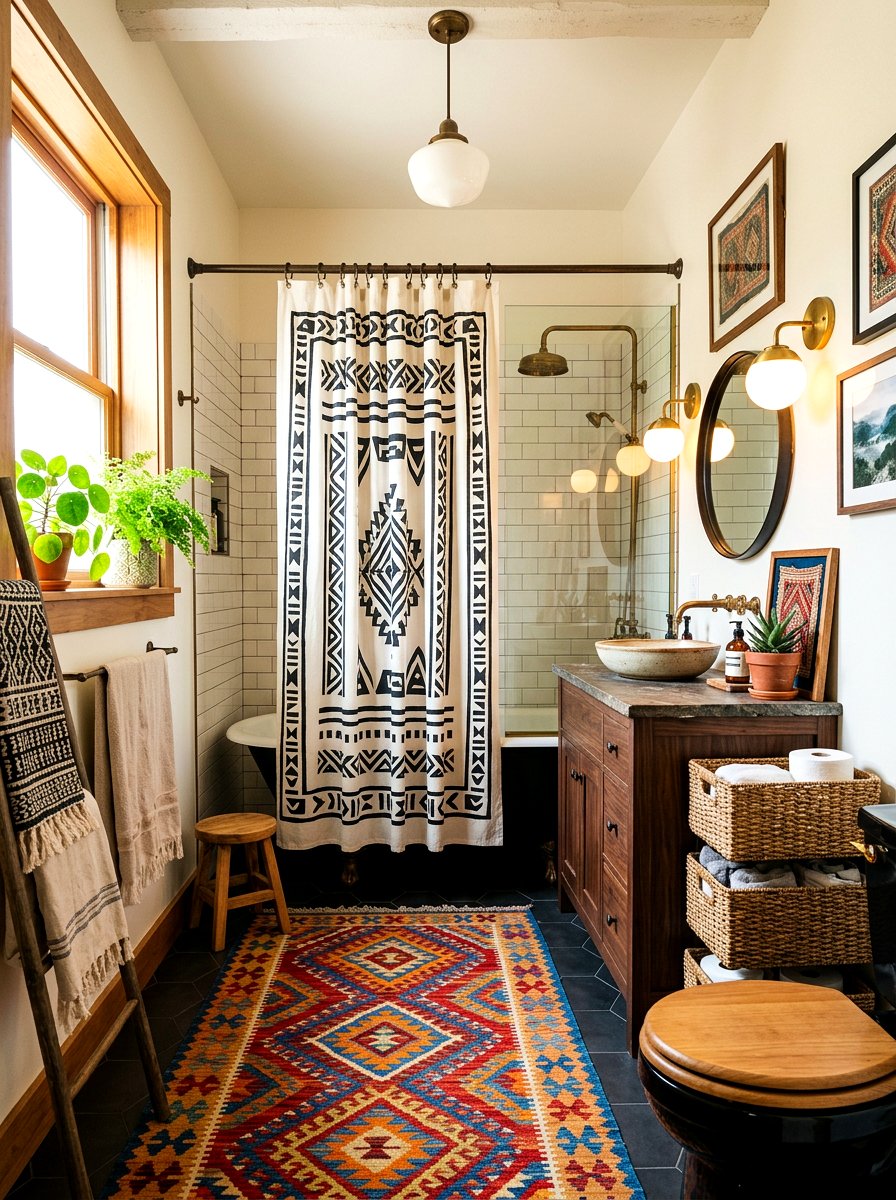 Tribal print shower curtain - 30 shower curtain bathroom ideas