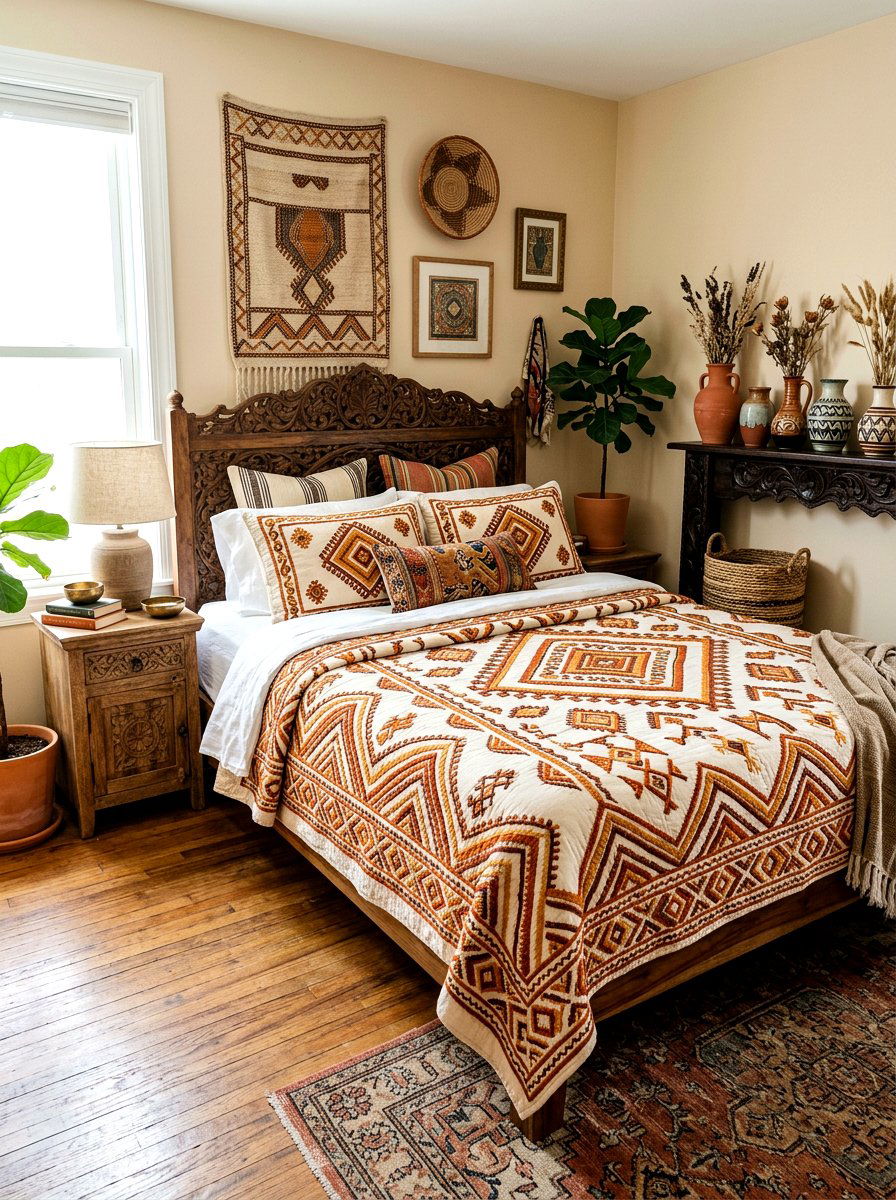Tribal stitch quilt - 30 embroidered bedding ideas