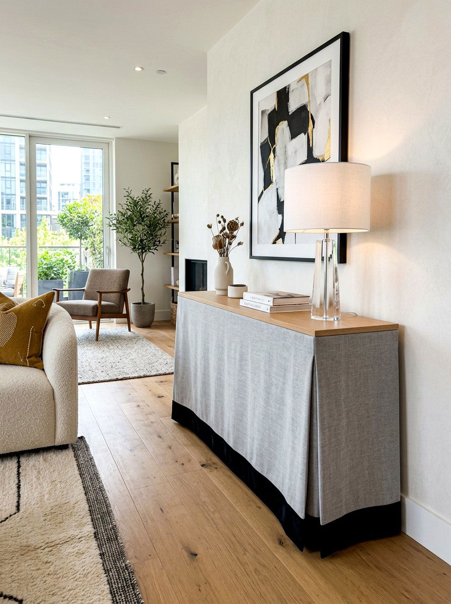 Trimmed console skirt - 30 skirted console table ideas