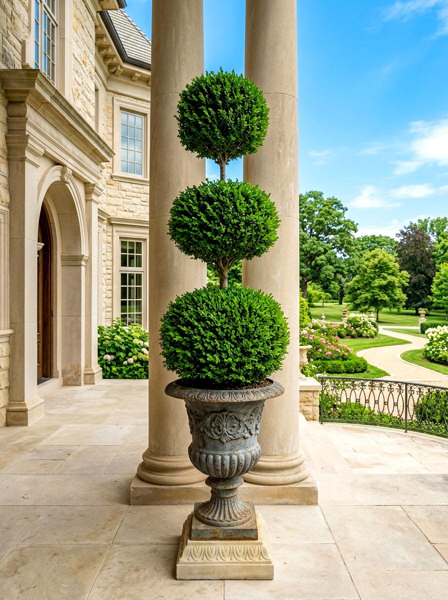 Triple Ball Topiary - 30 topiary porch ideas