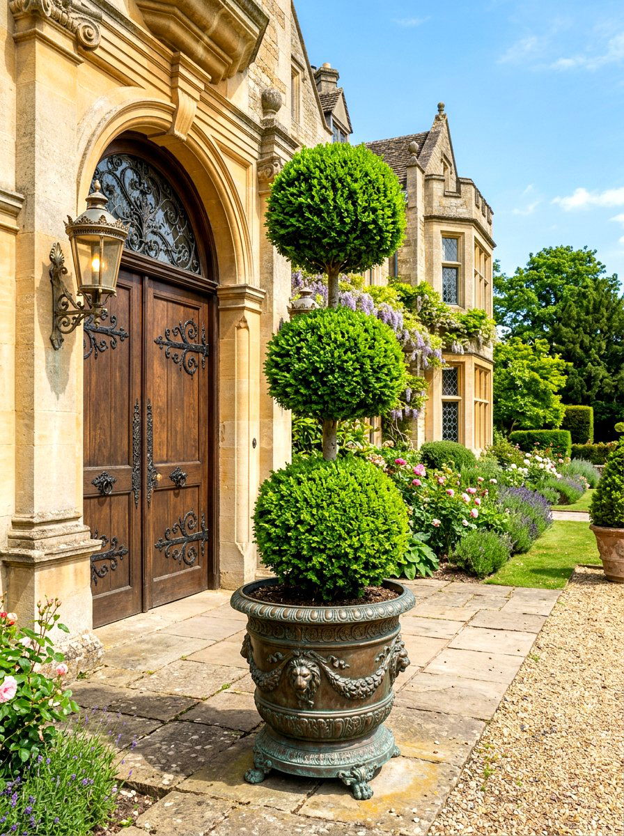 Triple Ball Topiary - 30 front porch topiary ideas