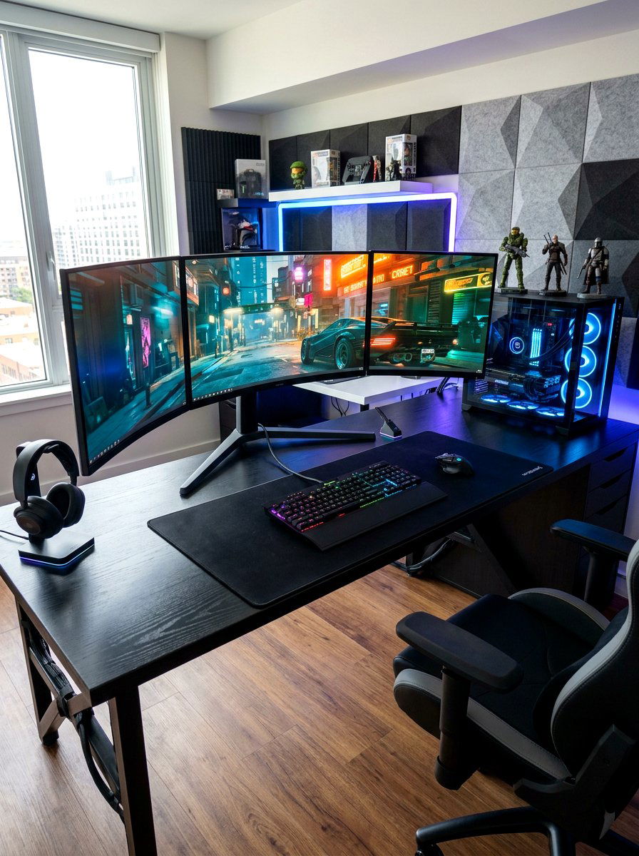 Triple Monitor Gaming Station - 30 gaming teen nook ideas