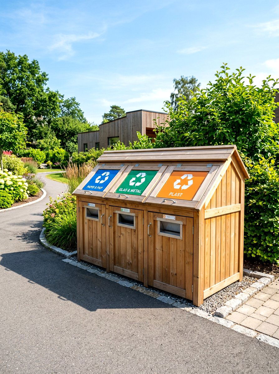Triple bin recycling center - 30 trash can enclosure ideas