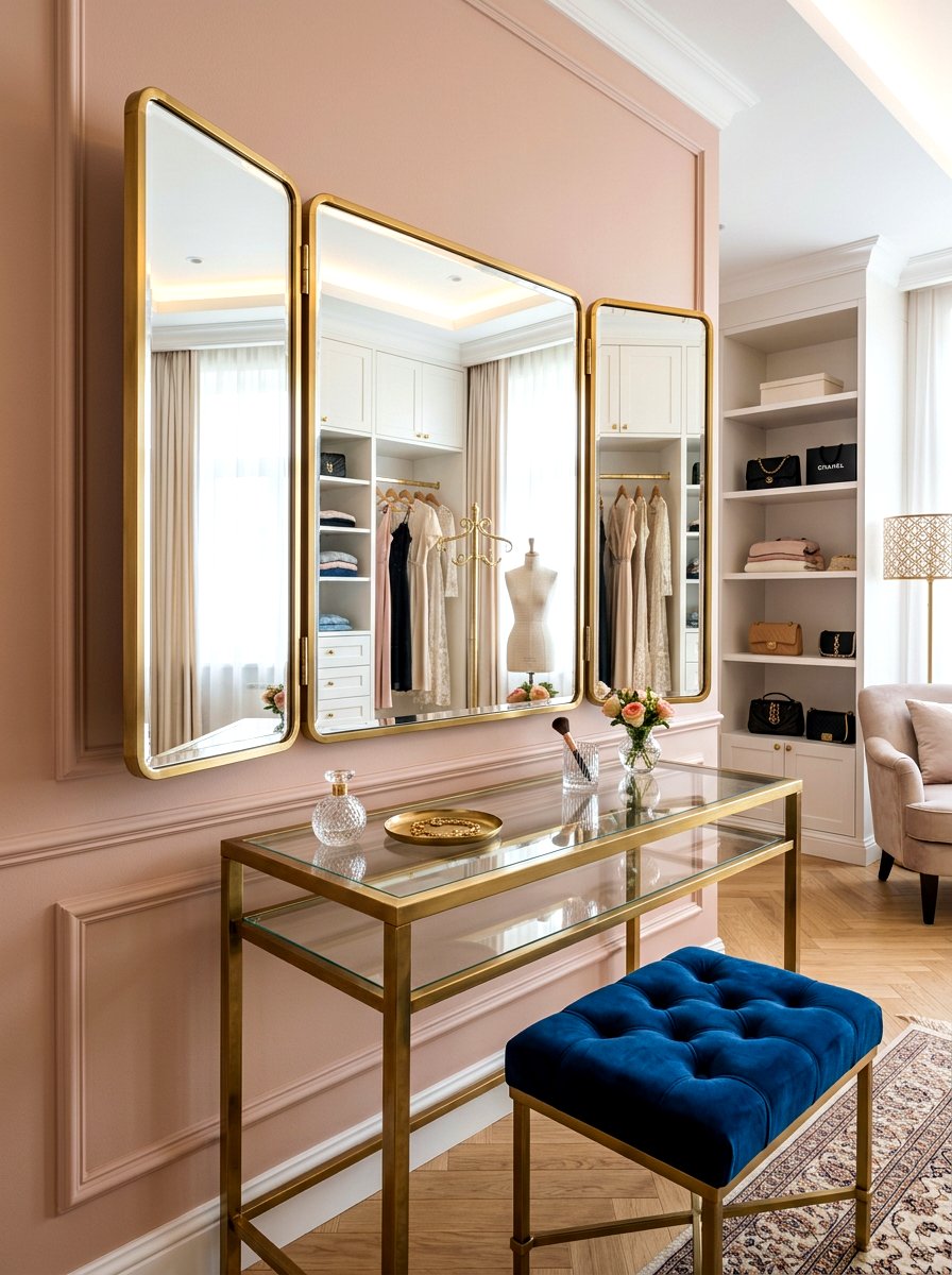Triptych Folding Wall Mirror - 30 antique mirror wall ideas