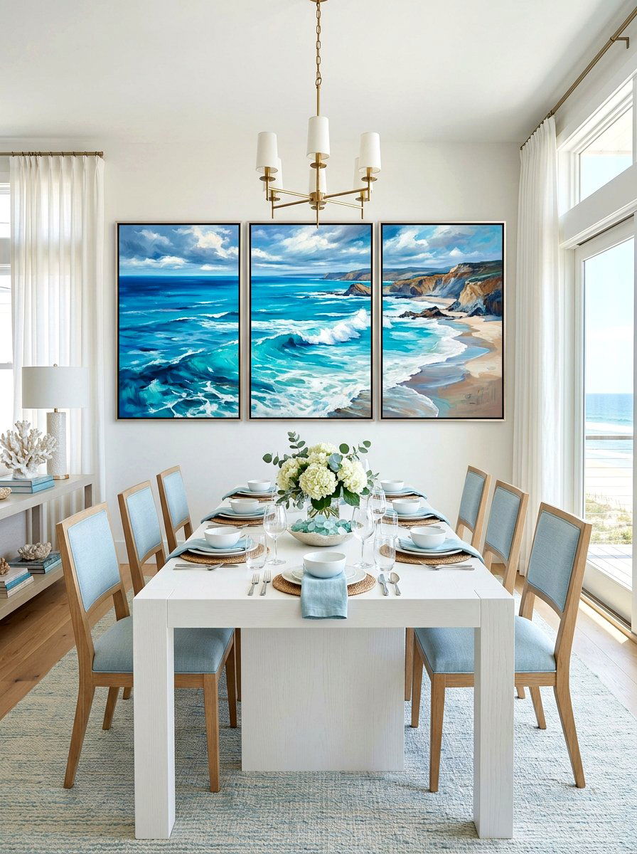 Triptych art dining room - 30 art filled dining room ideas