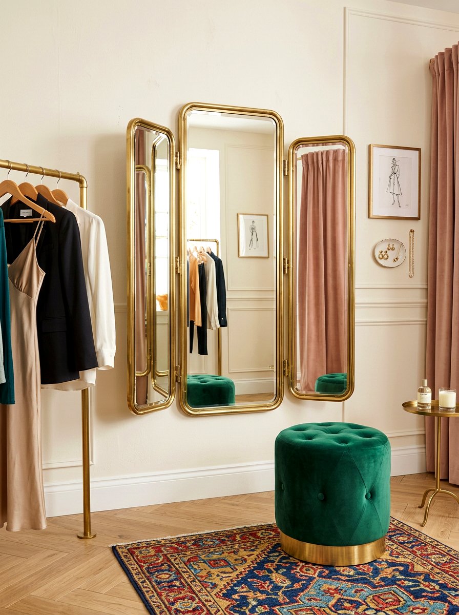Triptych brass wall mirror - 30 antique brass mirror decor ideas