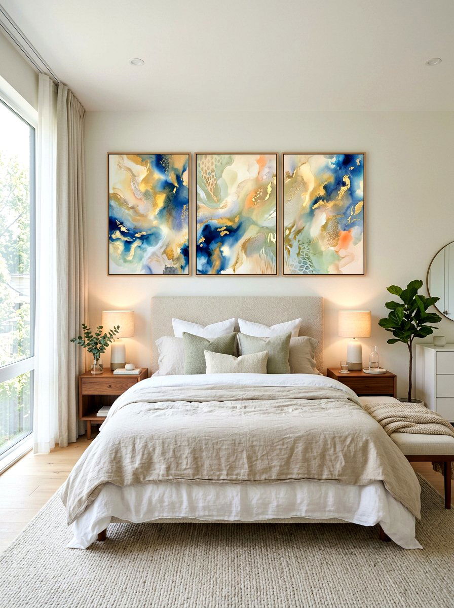 Triptych canvas set - 30 long wall decor ideas