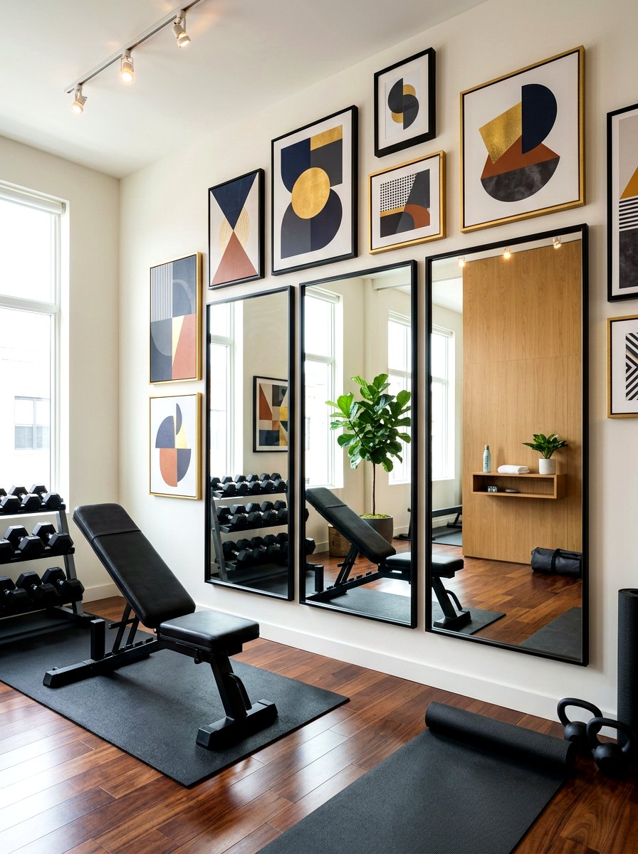 Triptych wall mirror - 30 workout room mirror ideas