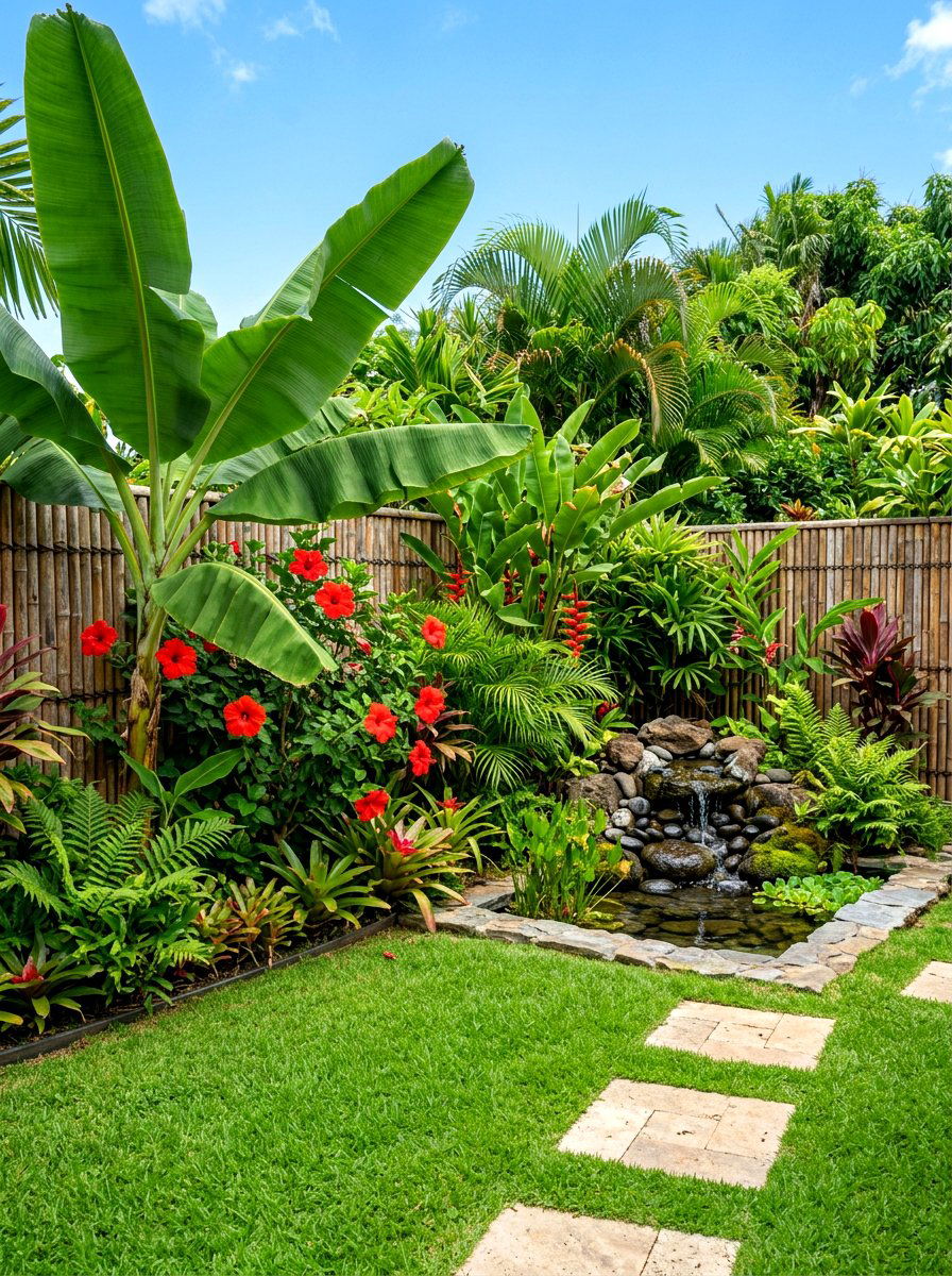 Tropical Backyard Landscape - 30 fence line landscaping ideas