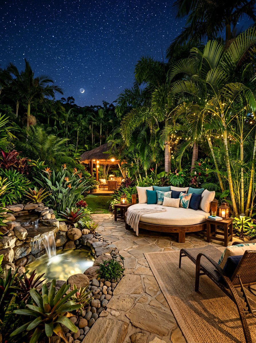 Tropical Backyard Retreat - 30 stargazing backyard lounge ideas