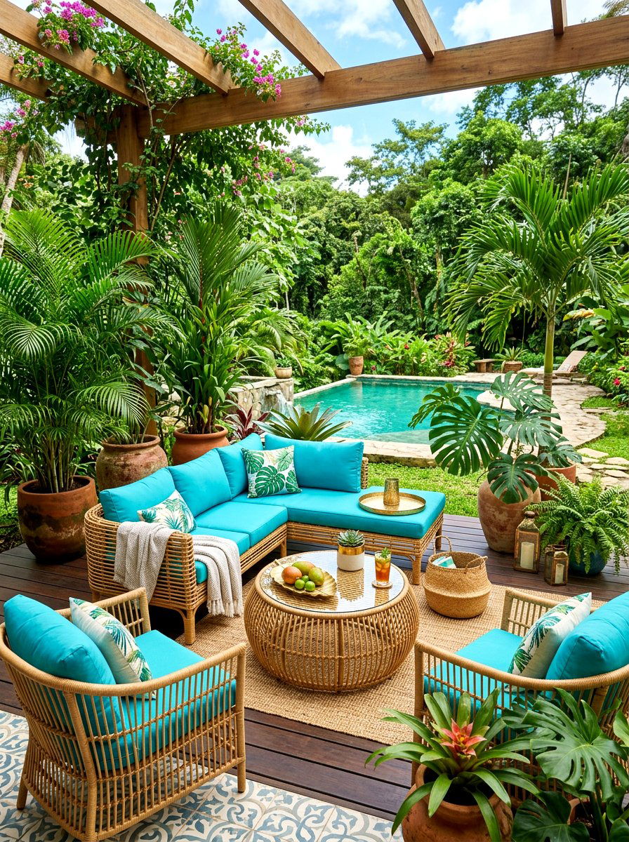 Tropical Backyard Retreat - 30 summer dinner party patio ideas