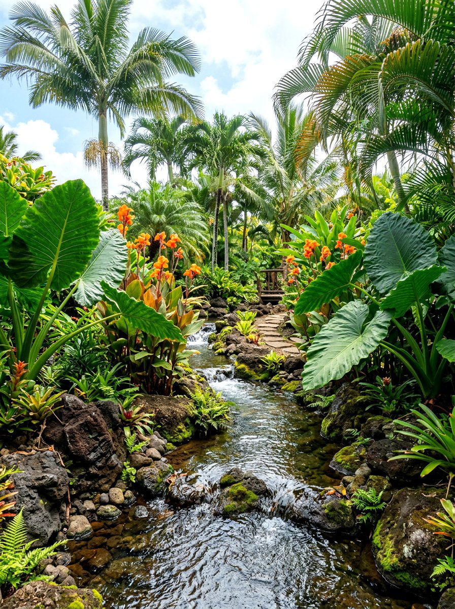 Tropical Backyard Stream - 30 stream garden ideas