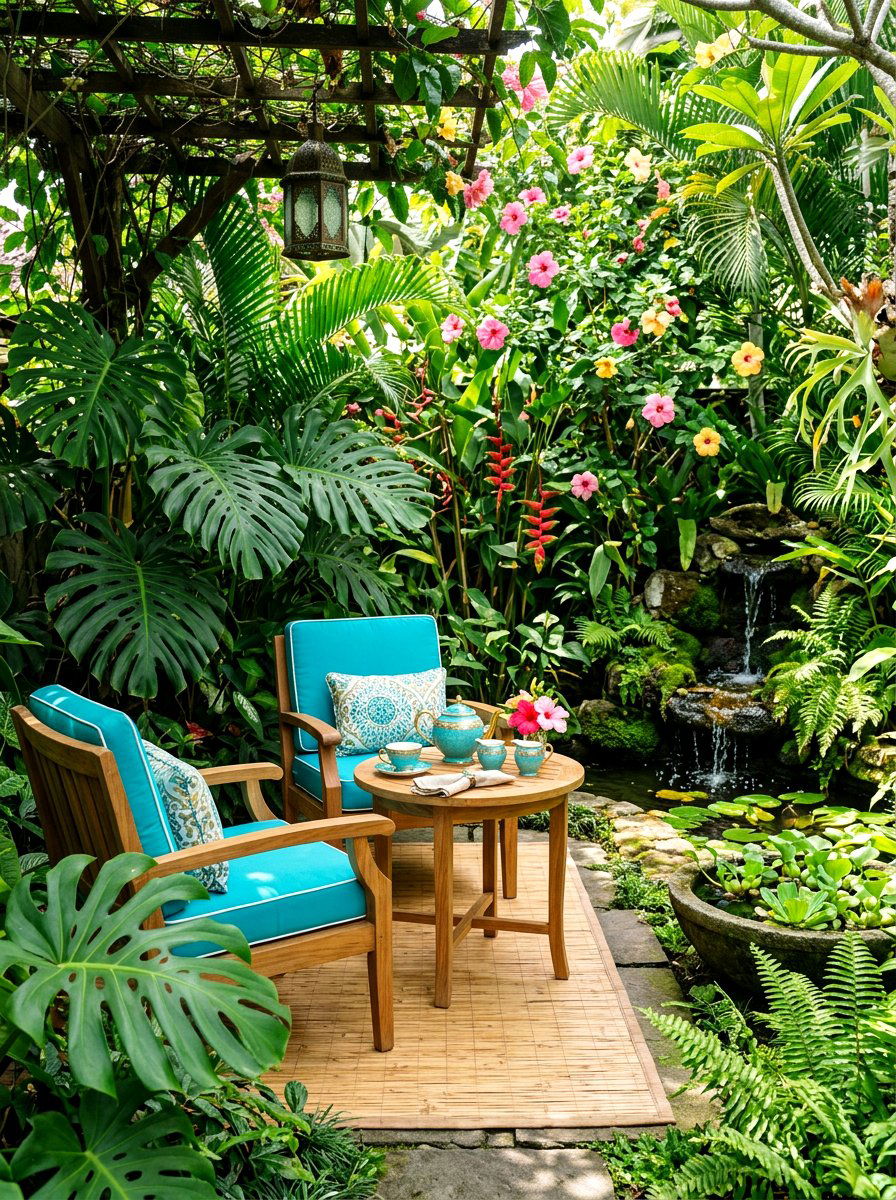 Tropical Backyard Tea Escape - 30 tea garden corner ideas