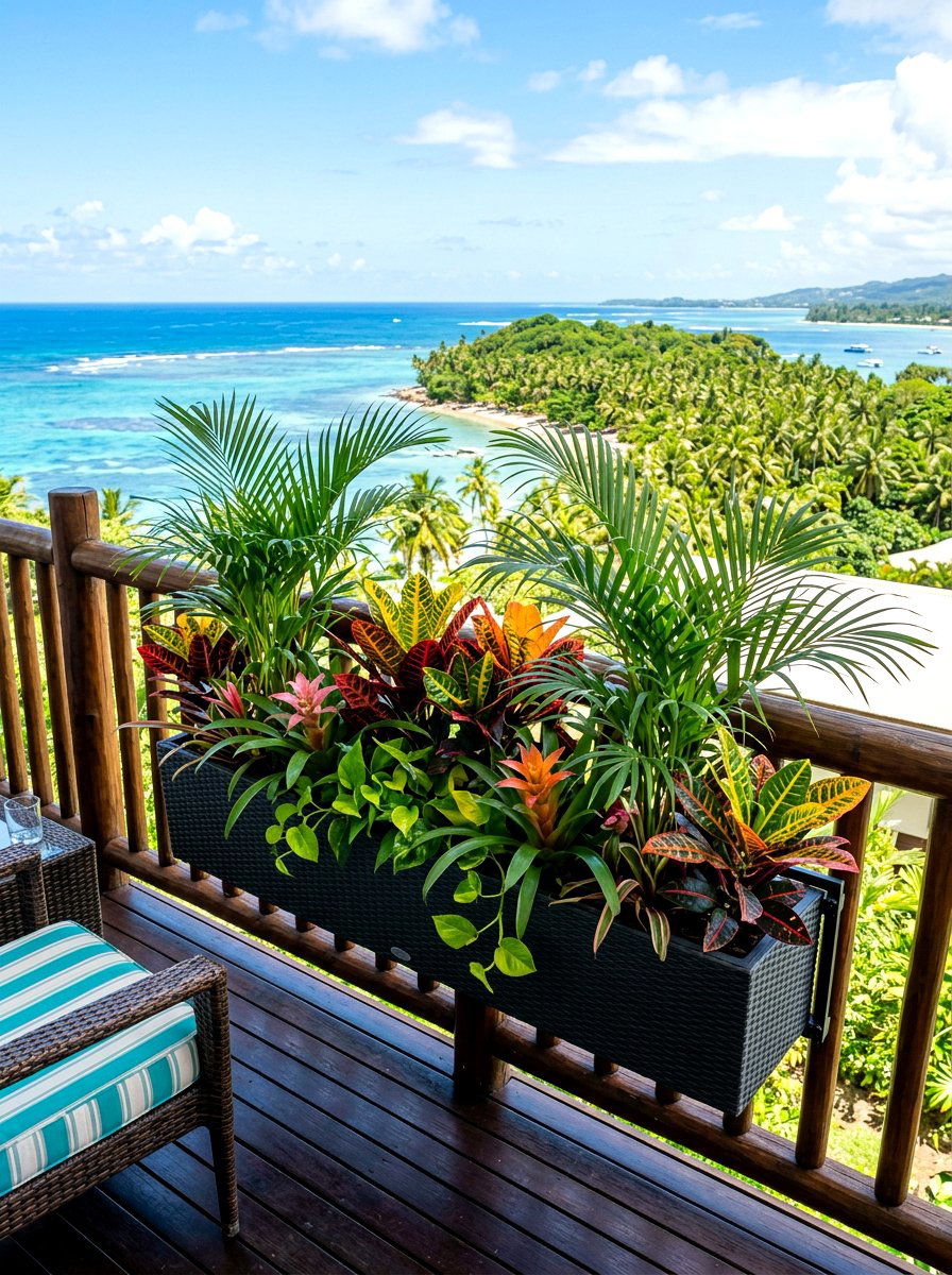 Tropical Balcony Railing Box - 30 flower box railing ideas