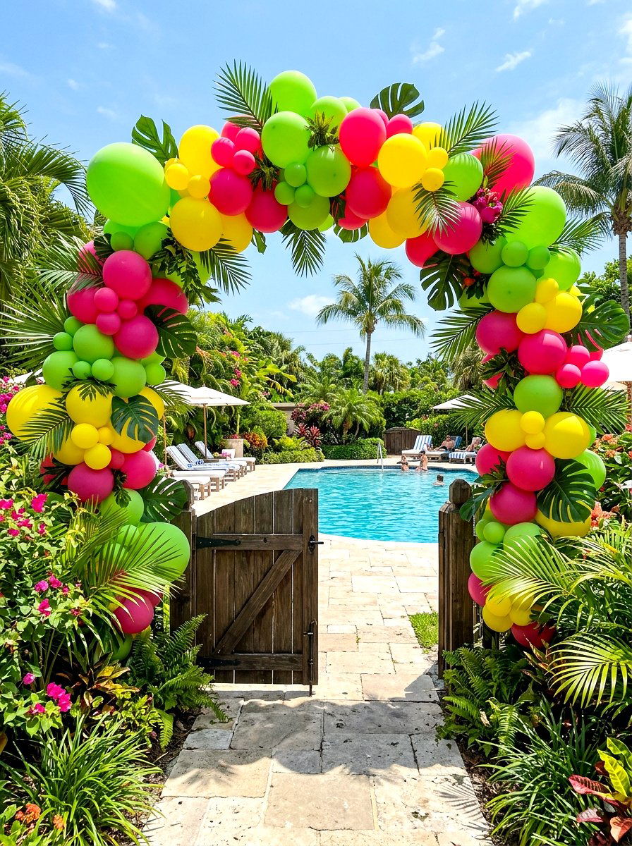 Tropical Balloon Arch - 30 pool party decor ideas